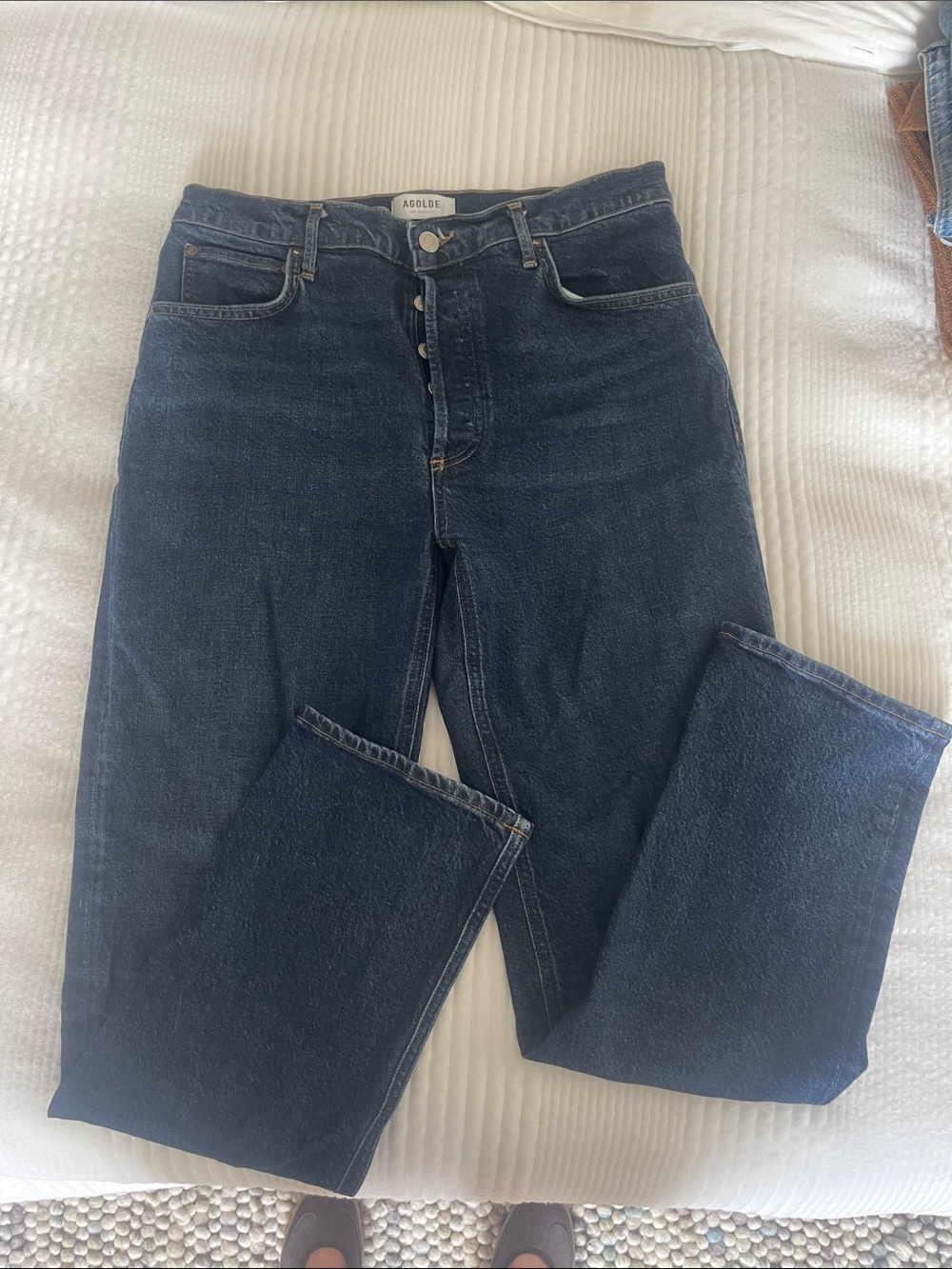 AGOLDE Dark Wash High-Rise Riley Long Jeans
